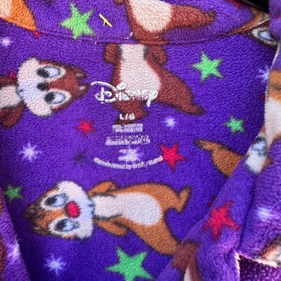 Disney Chip & Dale Womens Purple Fleece Button-Up Pajama Top L - Picture 2 of 12